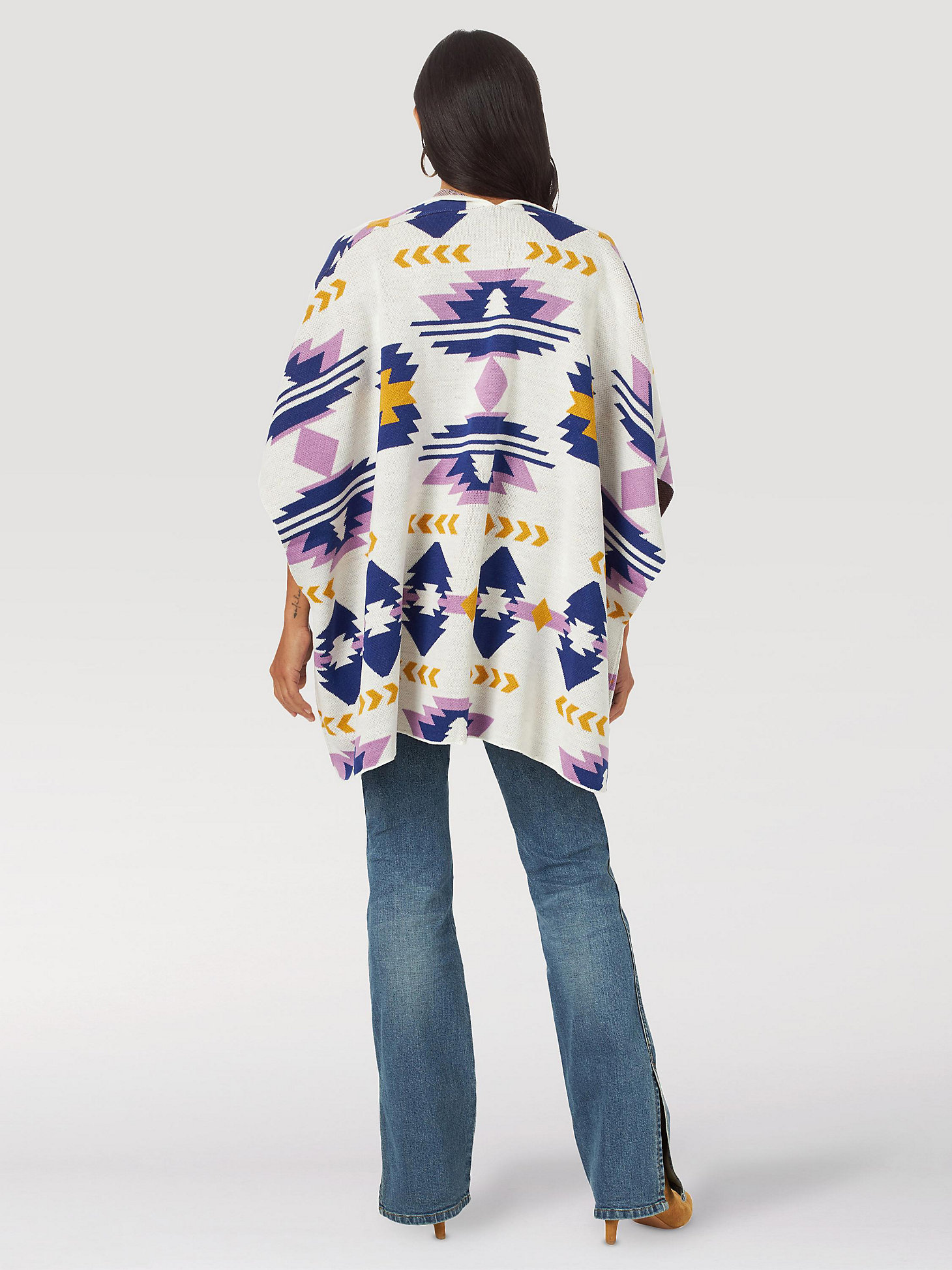 Women's Wrangler Retro® Western Print Poncho Sweater in White alternative view 1