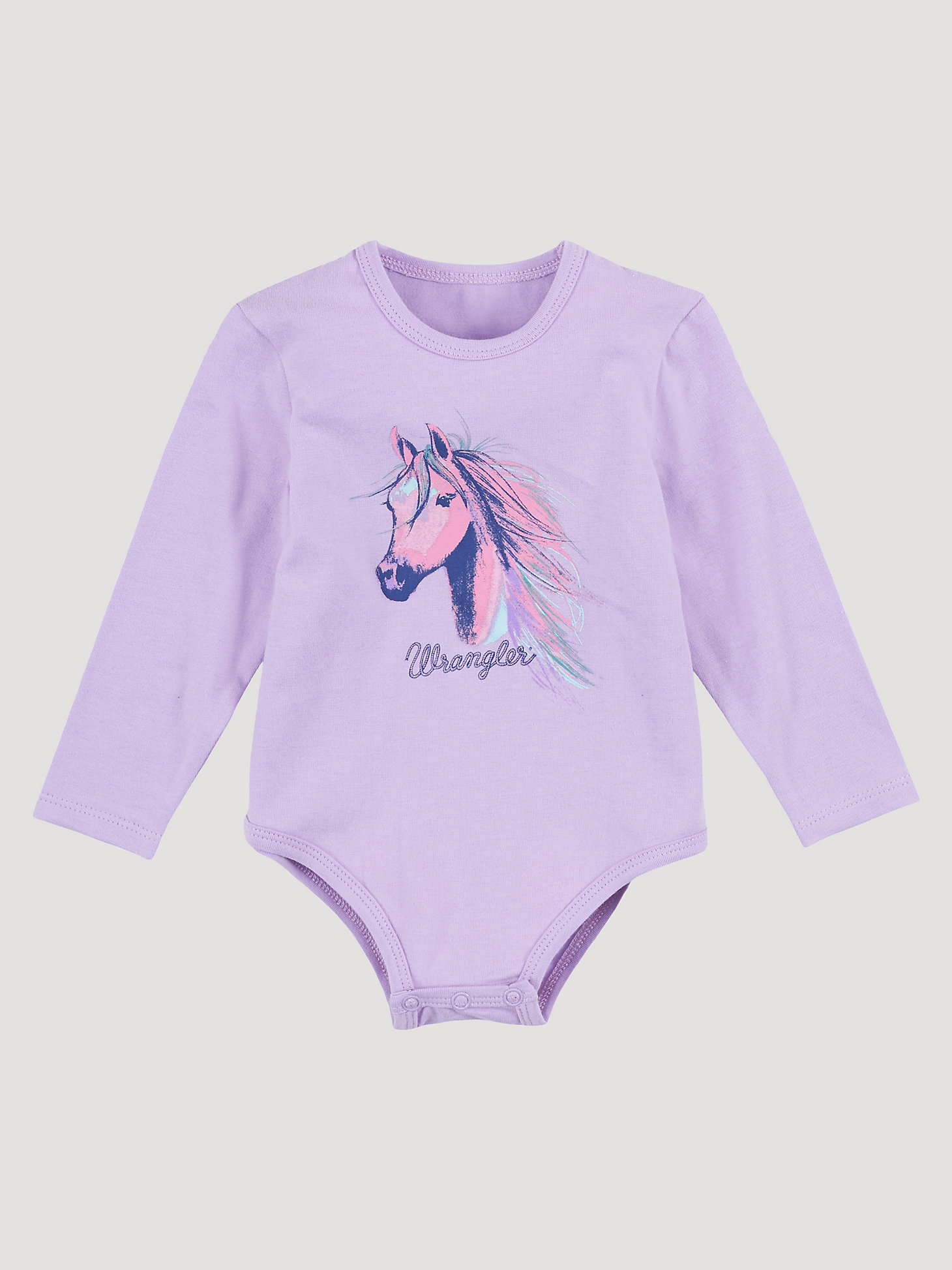 Baby Girl's Long Sleeve Pastel Horse Bodysuit in Purple main view