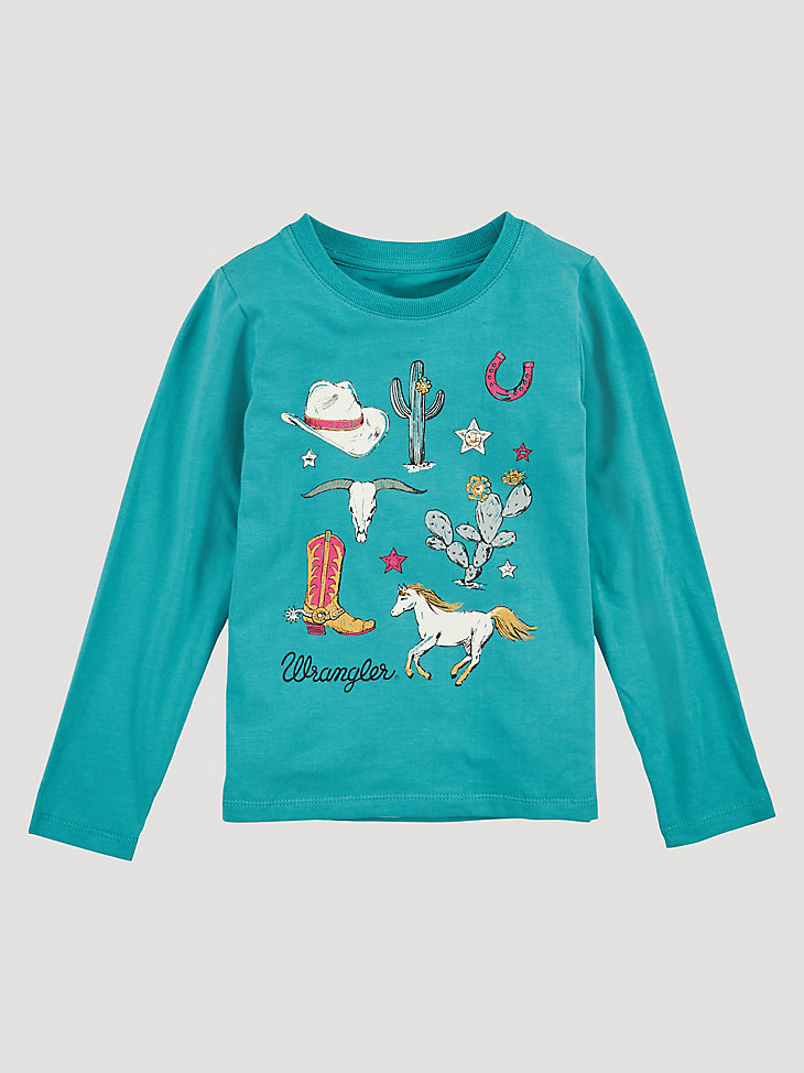 Girl's Long Sleeve Western Symbols Graphic T-Shirt in Teal alternative view