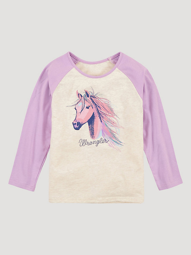 Girl's Long Sleeve Pastel Horse Graphic T-Shirt