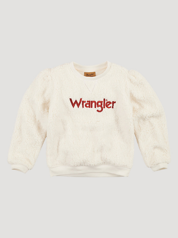 Girl's Wrangler Cozy Sherpa Puff Sleeve Pullover in Snow White main view