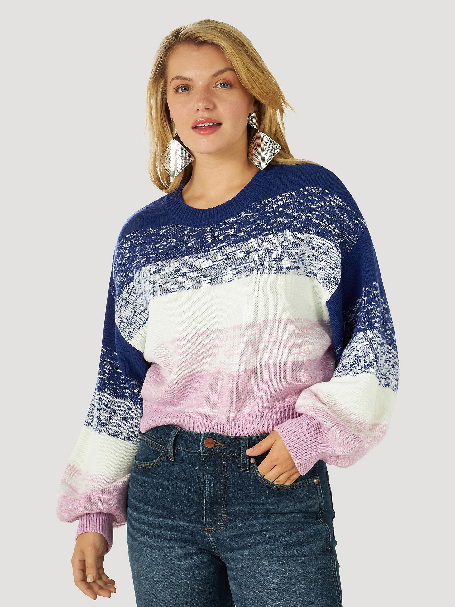 Women's Wrangler Retro® Balloon Sleeve Heathered Ombre Sweater in blue ombre alternative view 3