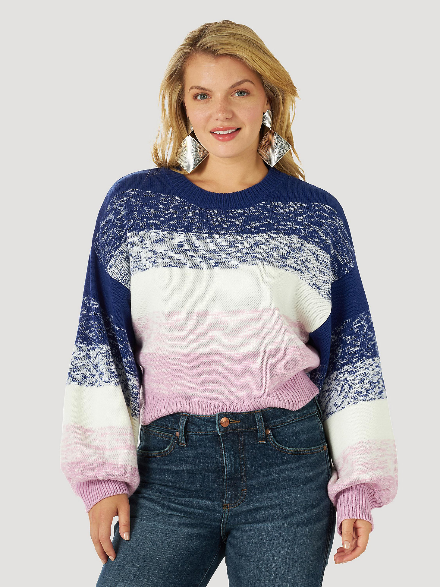 Women's Wrangler Retro® Balloon Sleeve Heathered Ombre Sweater in blue ombre main view