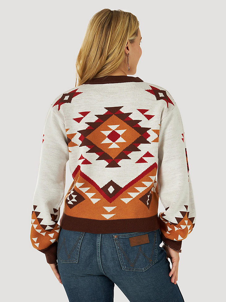 Women's Wrangler Retro® Southwestern Pullover Sweater in white alternative view