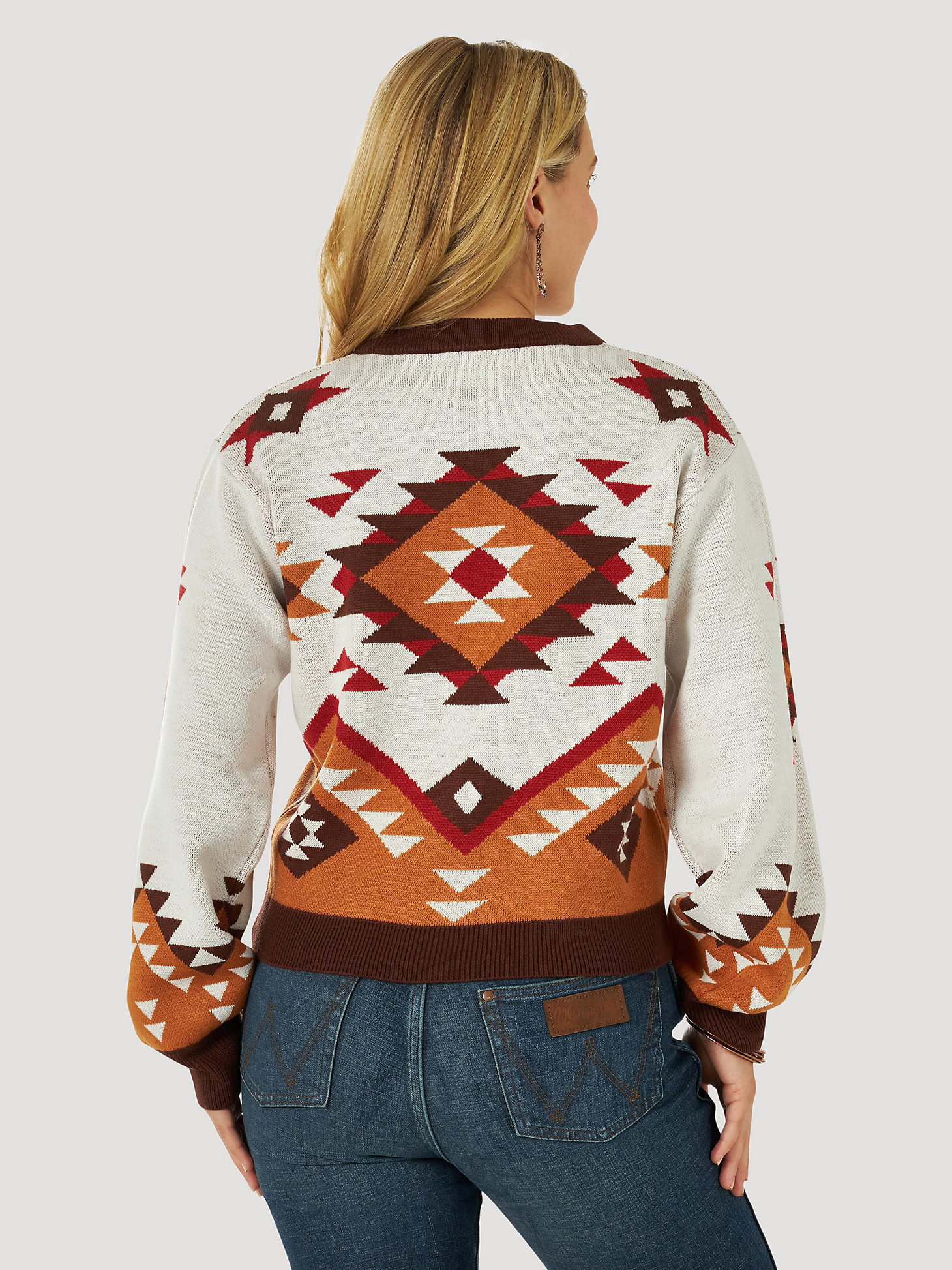 Women's Wrangler Retro® Southwestern Pullover Sweater in white alternative view 1