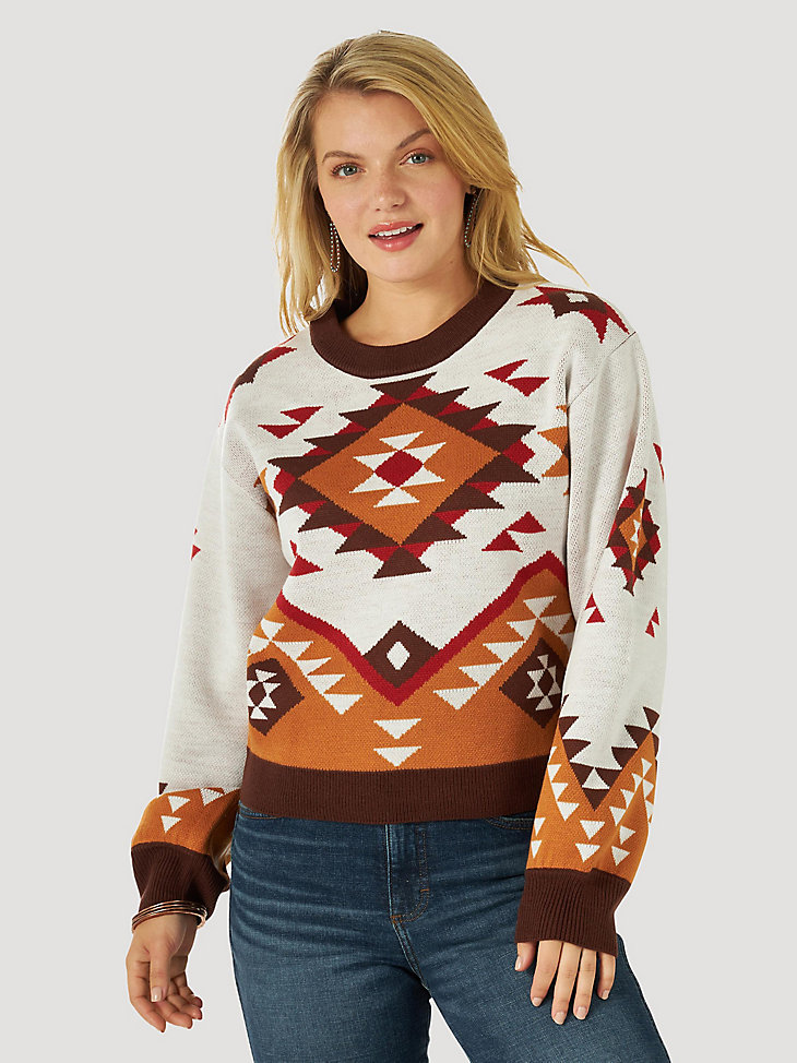 Women's Wrangler Retro® Southwestern Pullover Sweater in white main view
