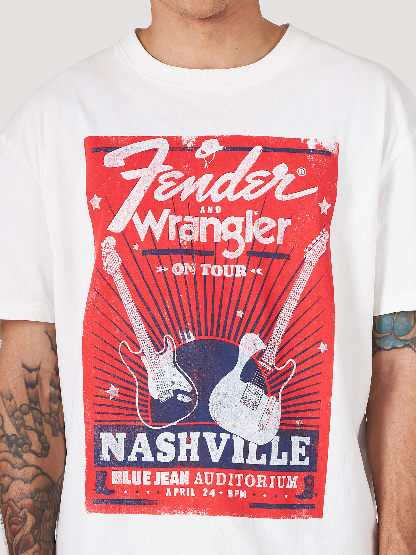 Wrangler x Fender On Tour T-Shirt in Worn White alternative view 2