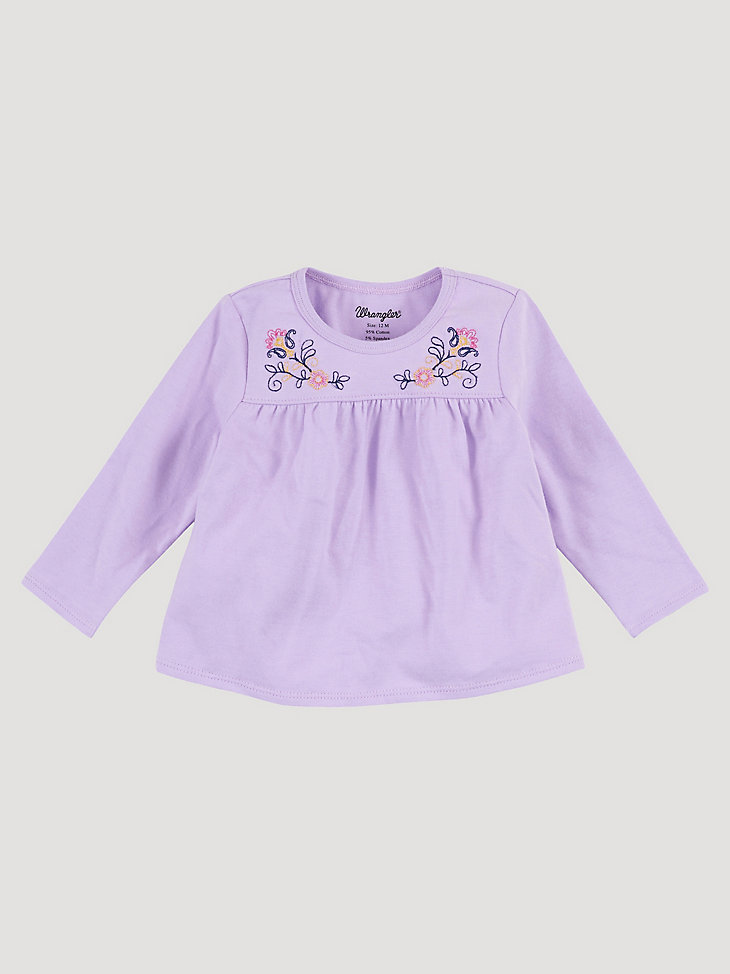 Little Girl's Embroidered Yoke Long Sleeve Top in Purple main view