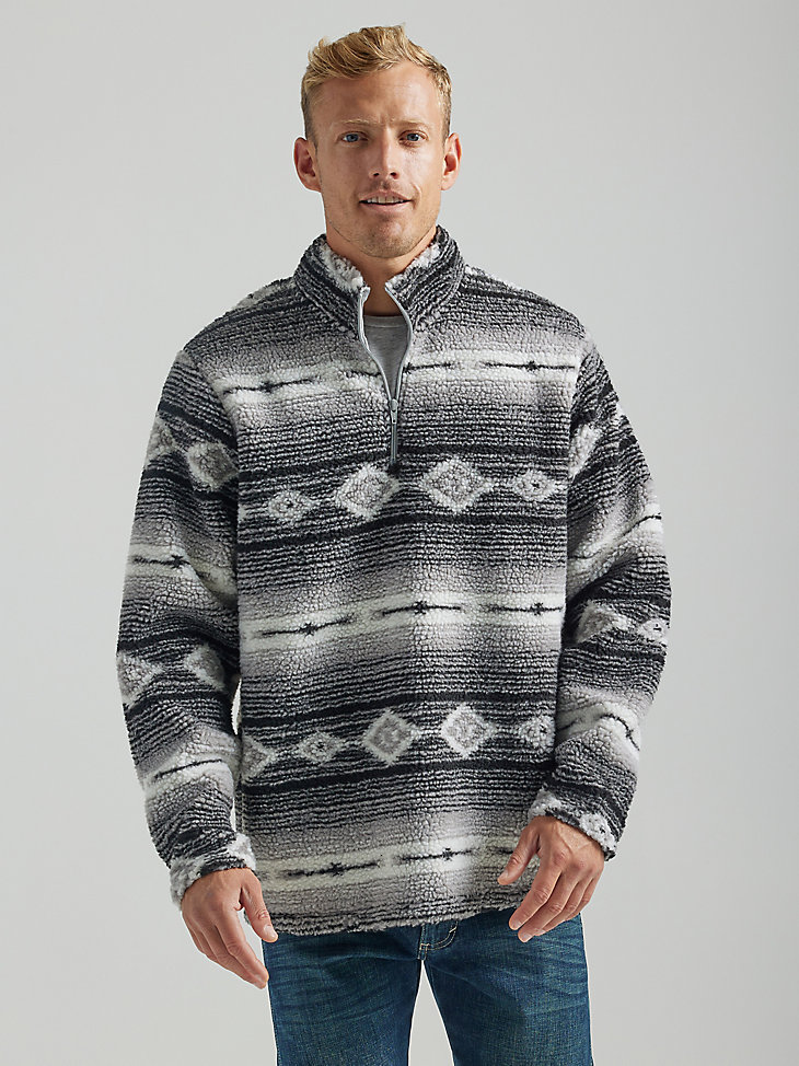 Men's Wrangler® Long Sleeve Quarter-Zip Sherpa Pullover in Medieval Blue alternative view