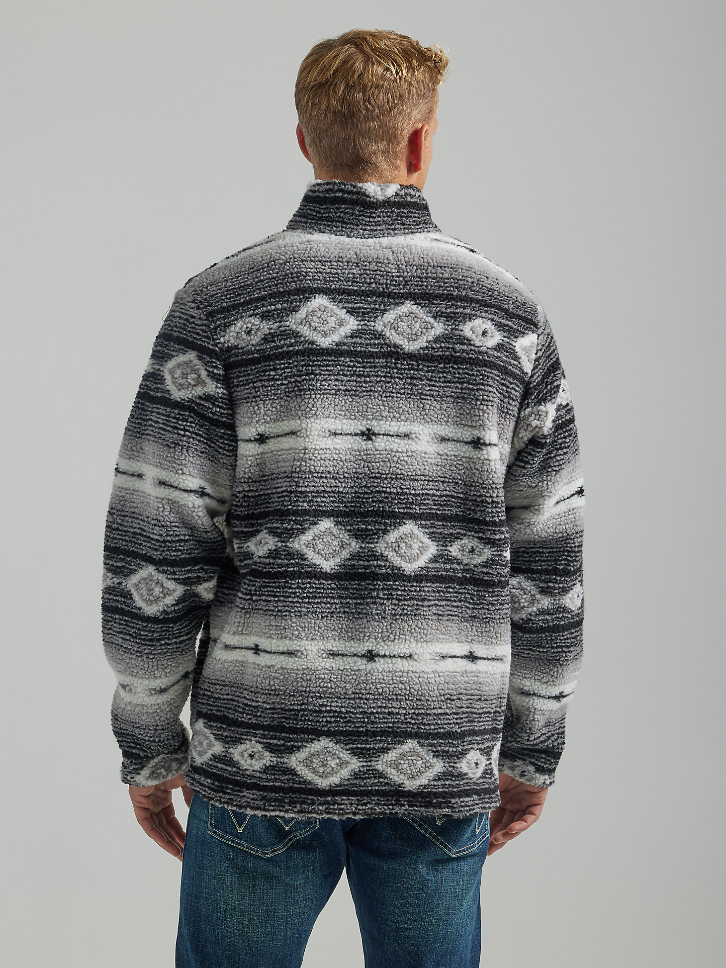 Men's Wrangler® Long Sleeve Quarter-Zip Sherpa Pullover in Medieval Blue alternative view 3
