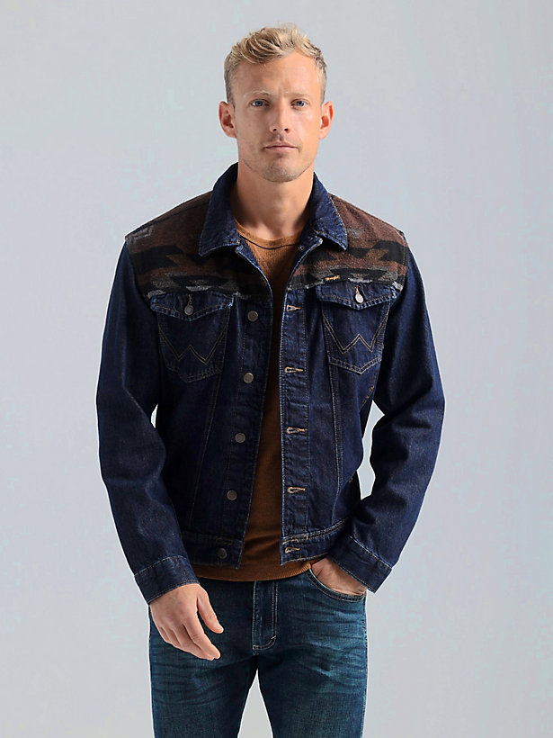 Men's Wrangler Contrast Southwestern Yoke Unlined Denim Jacket