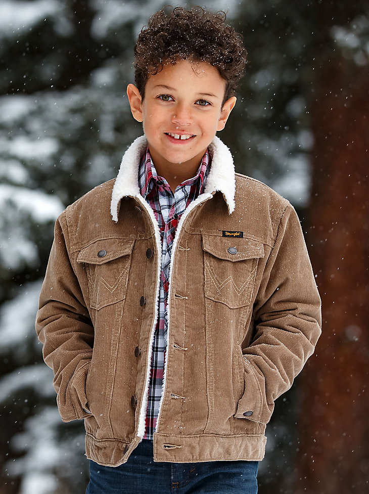 Boy's Wrangler Sherpa Lined Corduroy Jacket in Sepia Tint main view