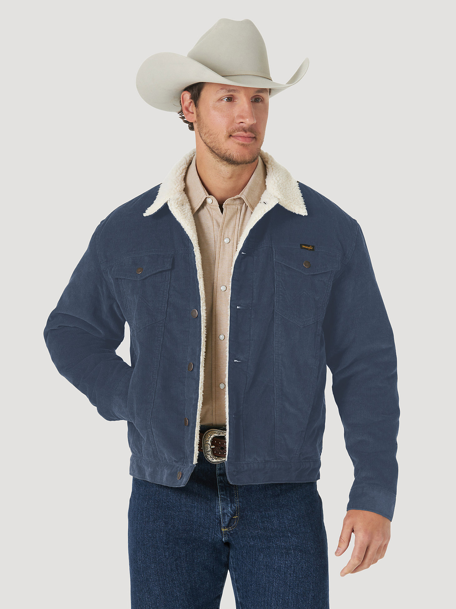 Men's Wrangler® Sherpa Lined Corduroy Jacket in Ombre Blue main view