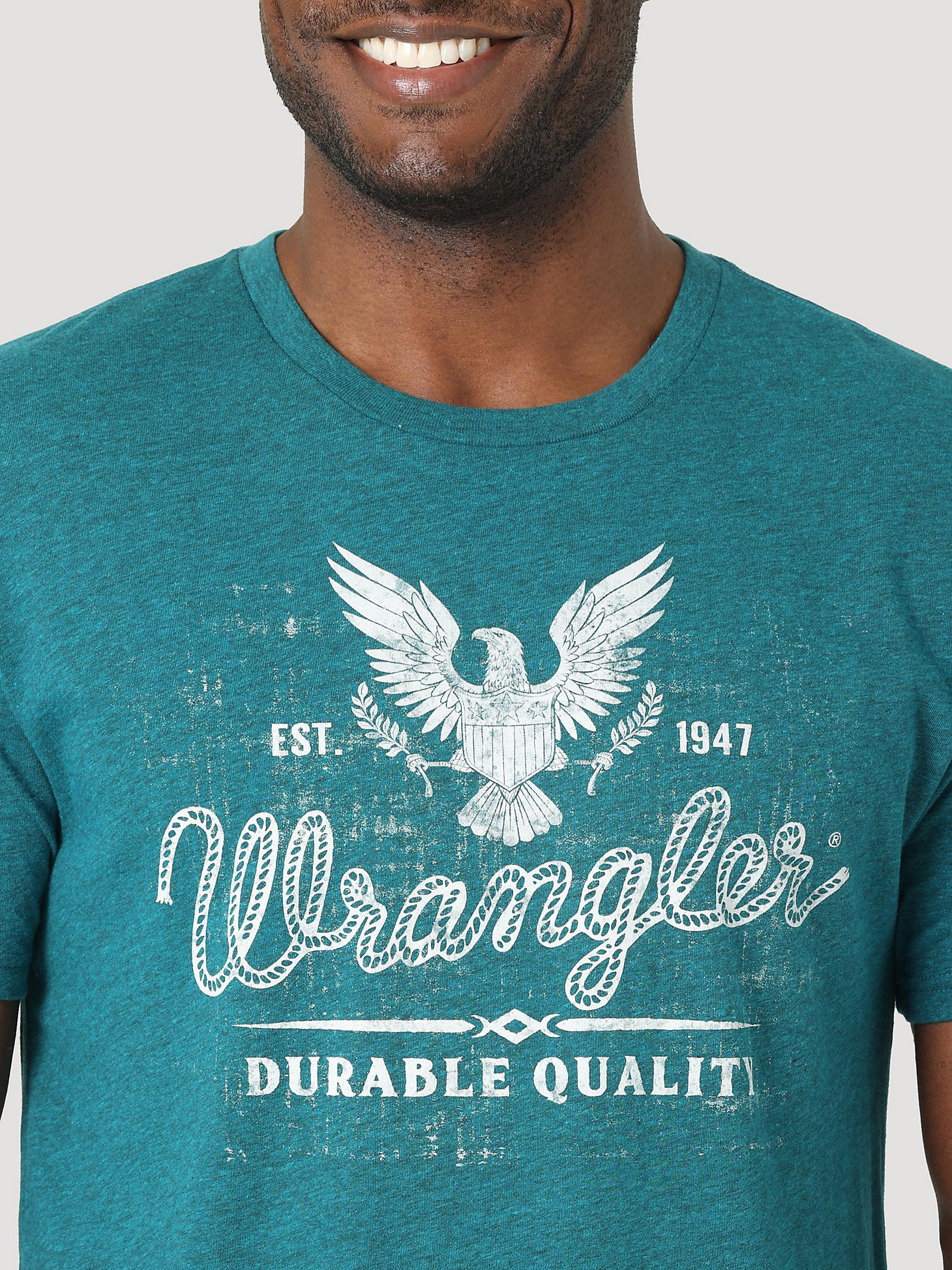 Men's Wrangler Eagle Durable Quality Graphic T-Shirt in Cyan Pepper Heather alternative view 1