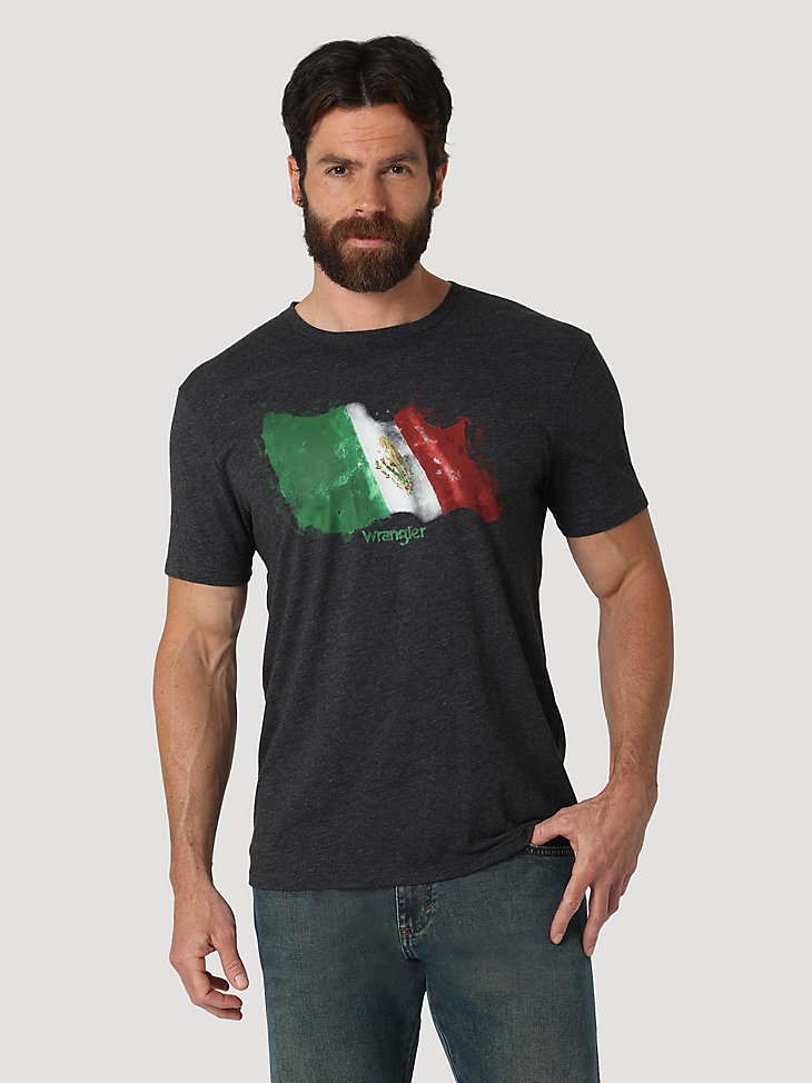 Men's Wrangler Mexican Flag Graphic T-Shirt in Caviar Heather main view