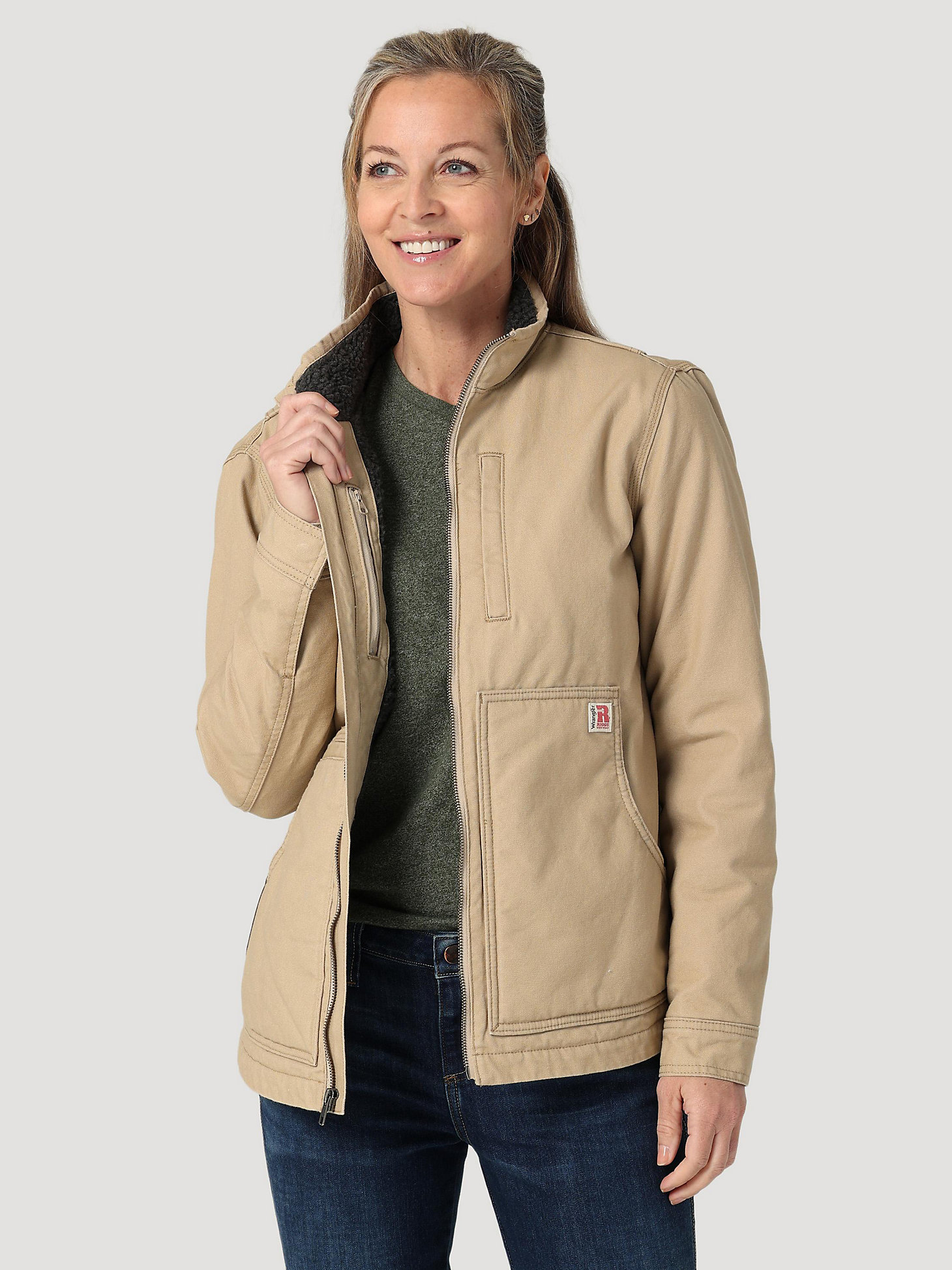 Womens RIGGS Tough Layers Sherpa Lined Canvas Jacket in Golden Khaki alternative view 3