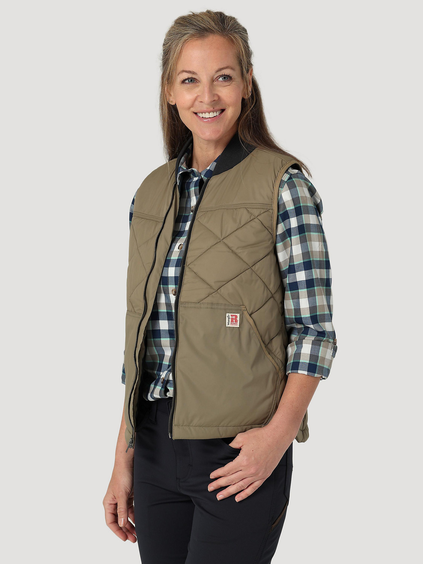 Womens RIGGS Tough Layers Quilted Work Vest in Bark alternative view 1