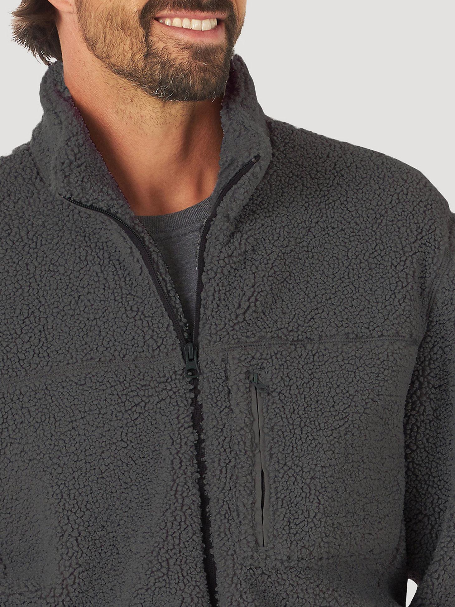 Men's Wrangler Zip Front Multi Pocket Sherpa Jacket in Charcoal alternative view 1