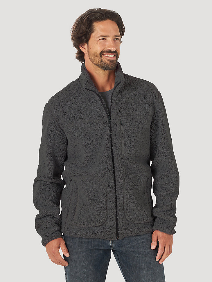 Men's Wrangler Zip Front Multi Pocket Sherpa Jacket in Charcoal main view