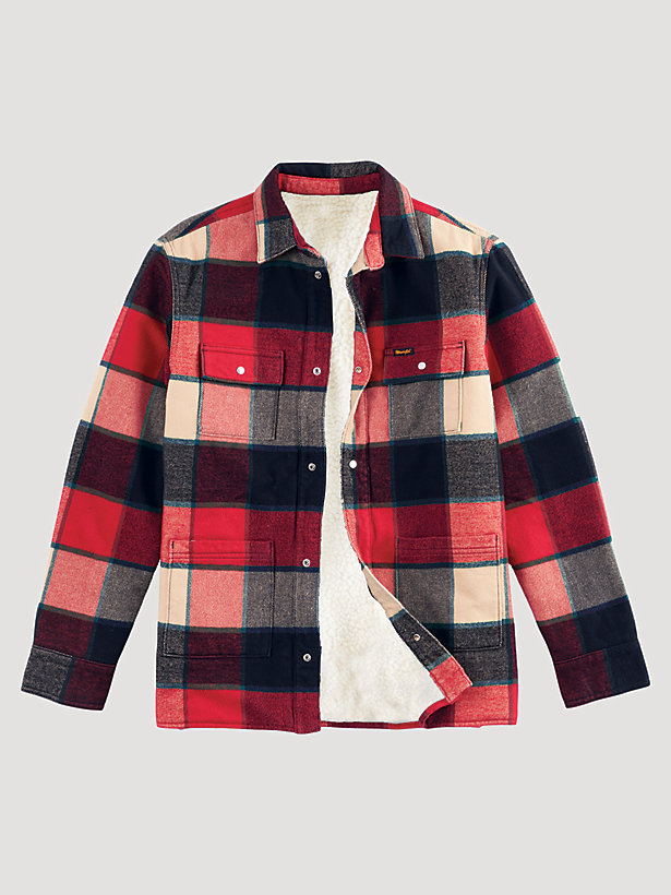 Boy's Wrangler Sherpa Lined Flannel Shirt Jacket in Racing Red