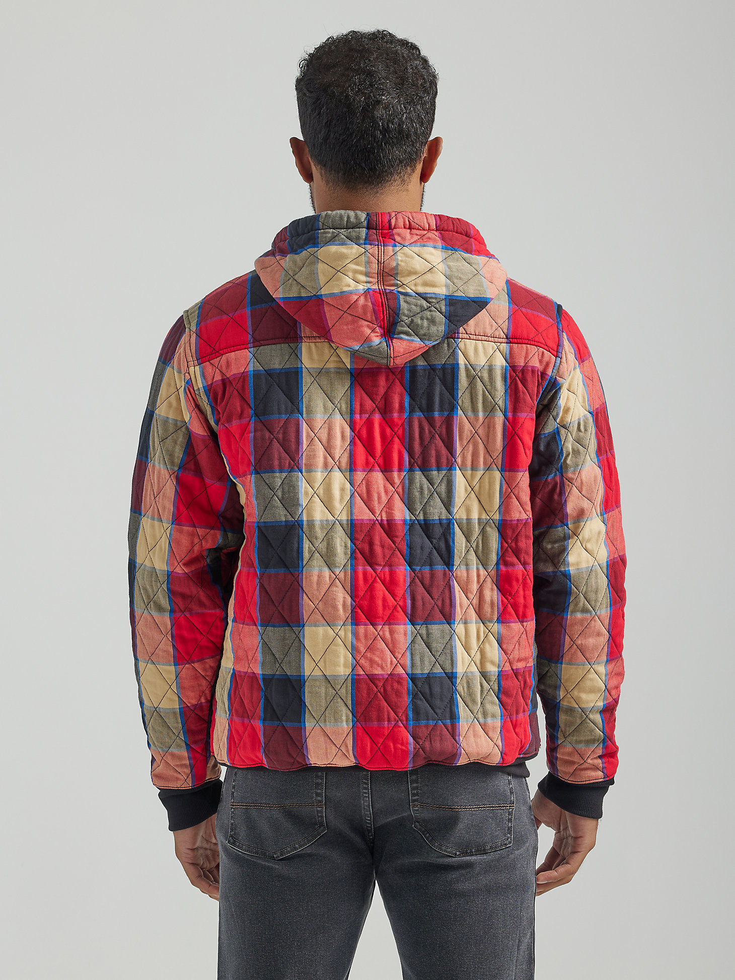 Men's Wrangler Zip Front Quilted Flannel Hoodie in Tawny Port alternative view 1