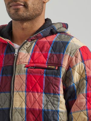Men's Wrangler Zip Front Quilted Flannel Hoodie
