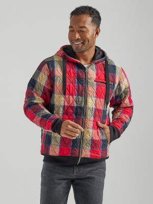 Men's Wrangler Zip Front Quilted Flannel Hoodie