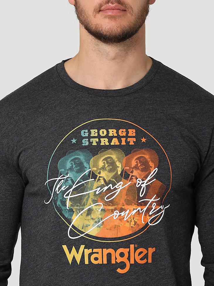 Men's George Strait Long Sleeve King of Country Graphic T-Shirt in Caviar Heather alternative view