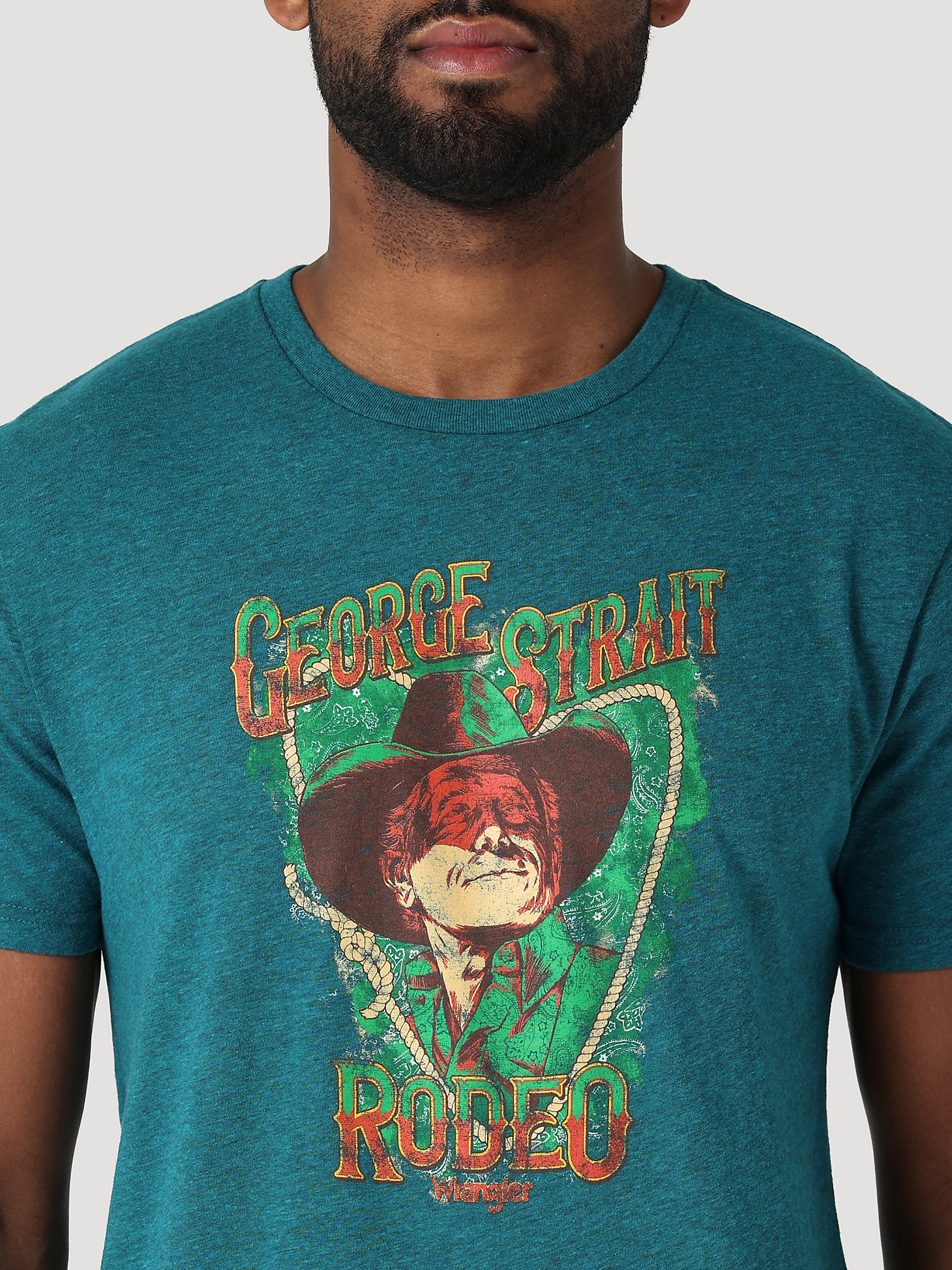 Men's George Strait Short Sleeve Rodeo Graphic T-Shirt in Cyan Pepper Heather alternative view 1