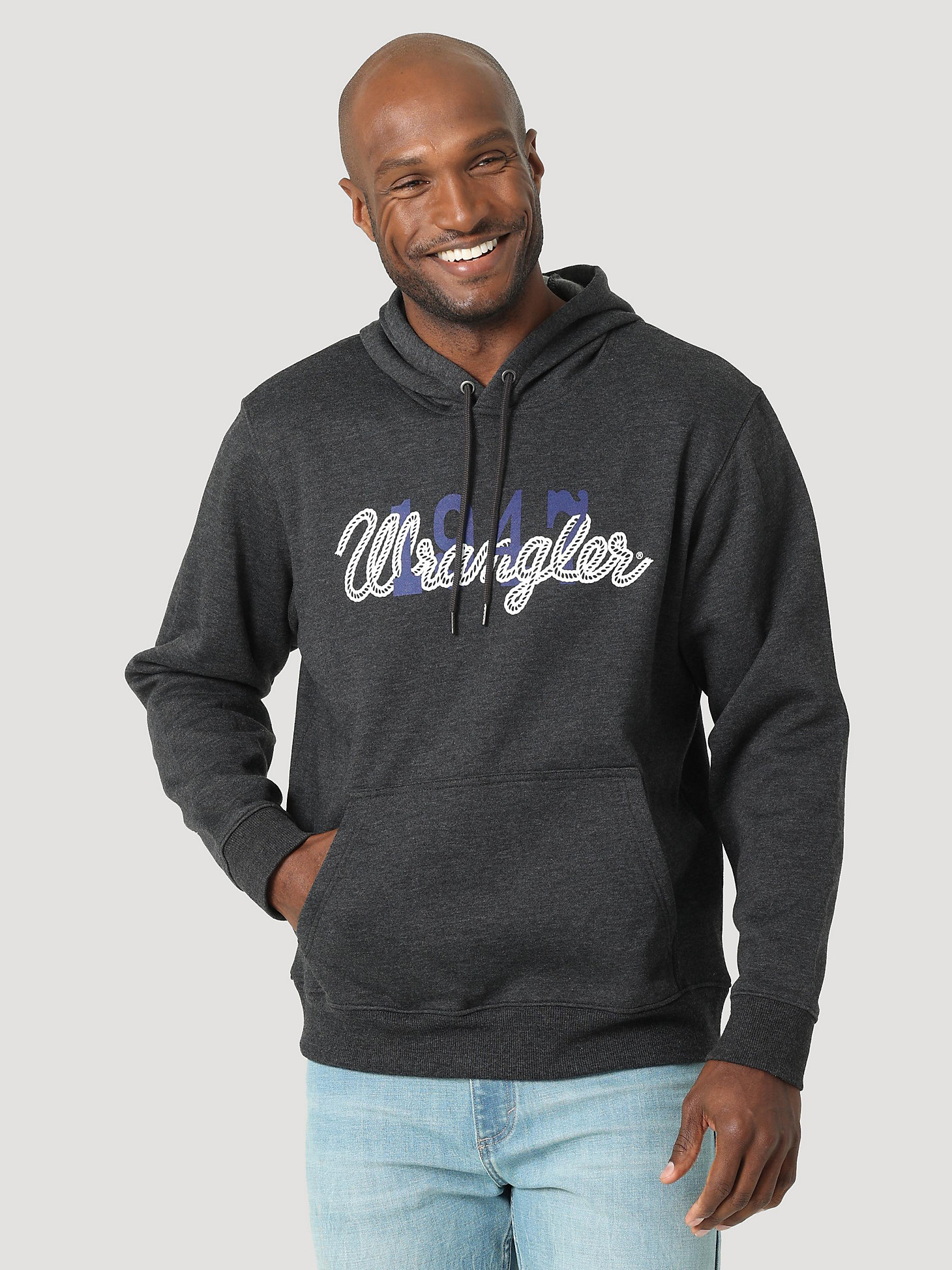 Men's 1947 Wrangler Logo Pullover Hoodie in Charcoal Heather main view