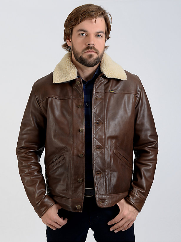 Men's Wrangler® Leather Sherpa Collar Jacket