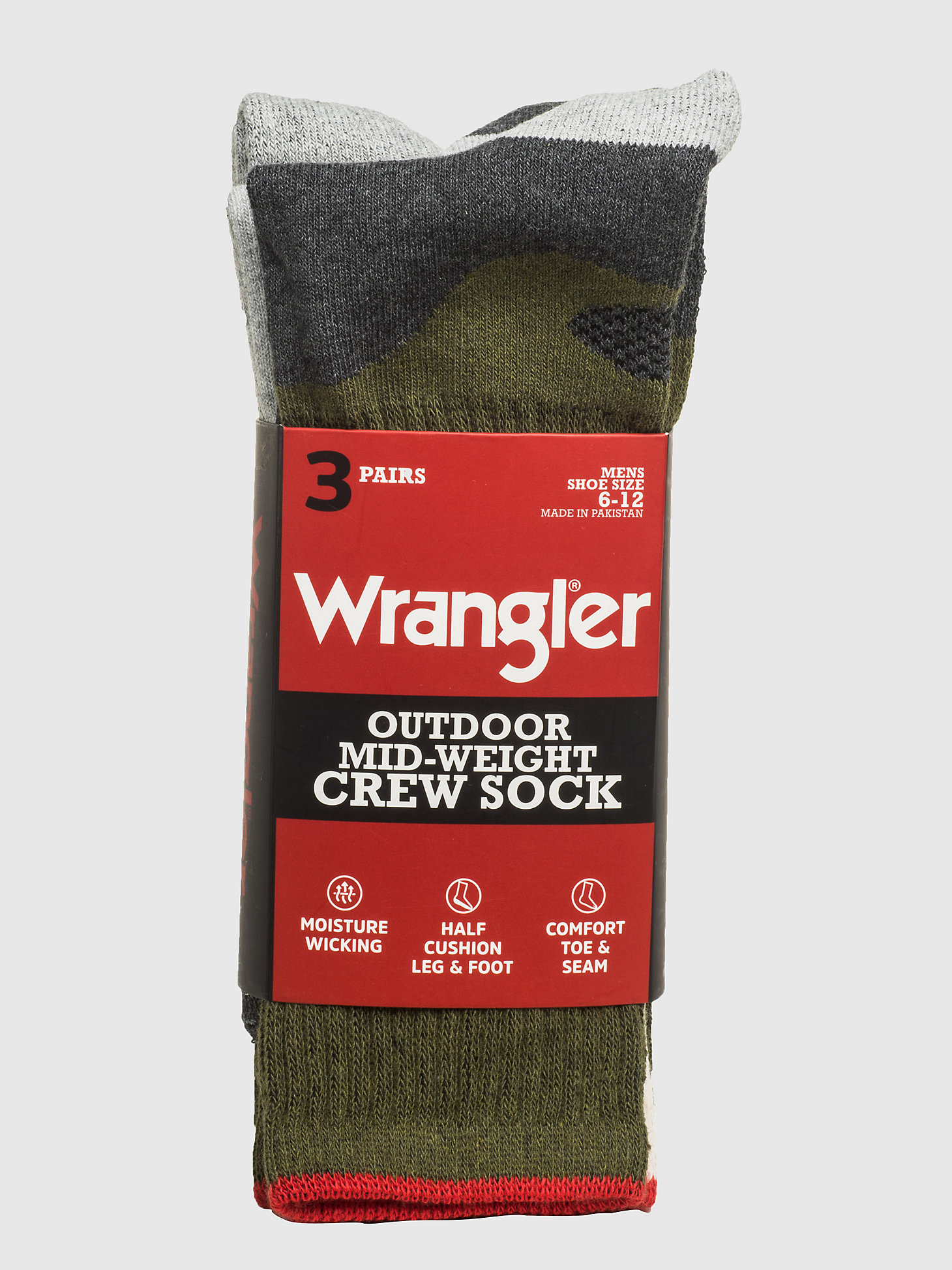 Men's Wrangler Mid-Weight Crew Work Socks (3-Pack) in Army Green alternative view 5