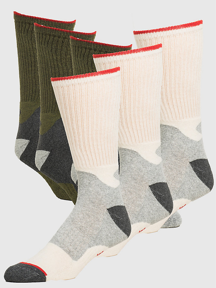 Men's Wrangler Mid-Weight Crew Work Socks (3-Pack) in Army Green main view
