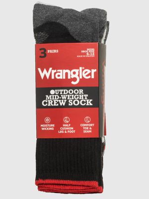 Men's Wrangler Mid-Weight Crew Marbled Work Socks (3-Pack) in Black