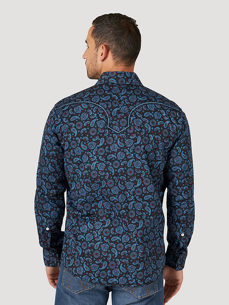 Men's Rock 47® by Wrangler® Long Sleeve Embroidered Yoke Western Snap Print Shirt in Paisley Pop alternative view