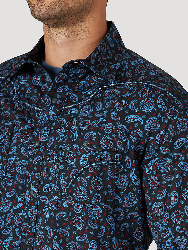 Men's Rock 47® by Wrangler® Long Sleeve Embroidered Yoke Western Snap Print Shirt in Paisley Pop alternative view 2