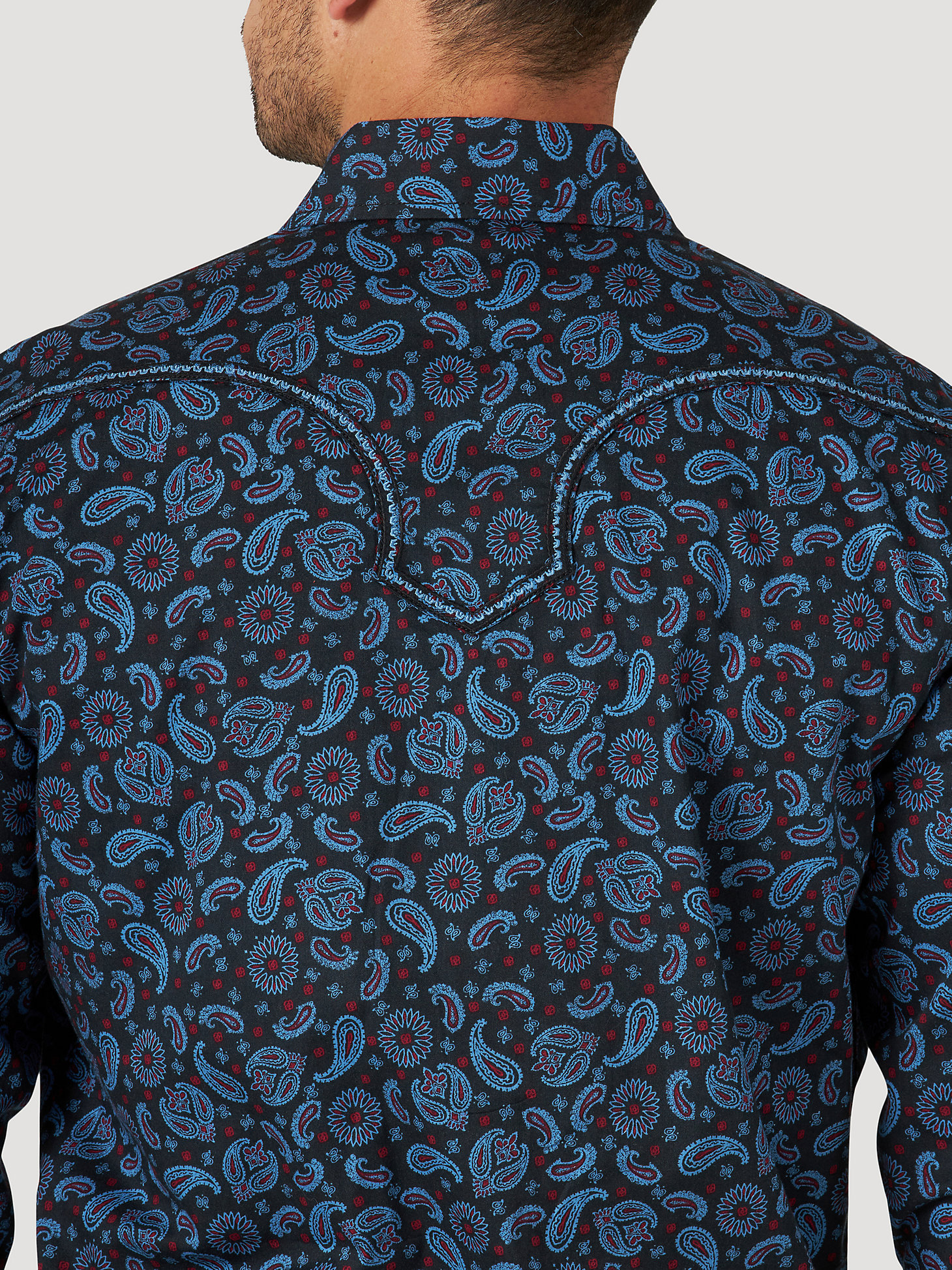 Men's Rock 47® by Wrangler® Long Sleeve Embroidered Yoke Western Snap Print Shirt in Paisley Pop alternative view 3