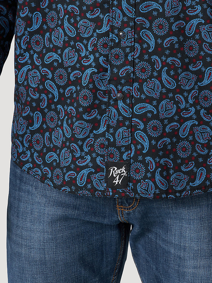 Men's Rock 47® by Wrangler® Long Sleeve Embroidered Yoke Western Snap Print Shirt in Paisley Pop alternative view 4