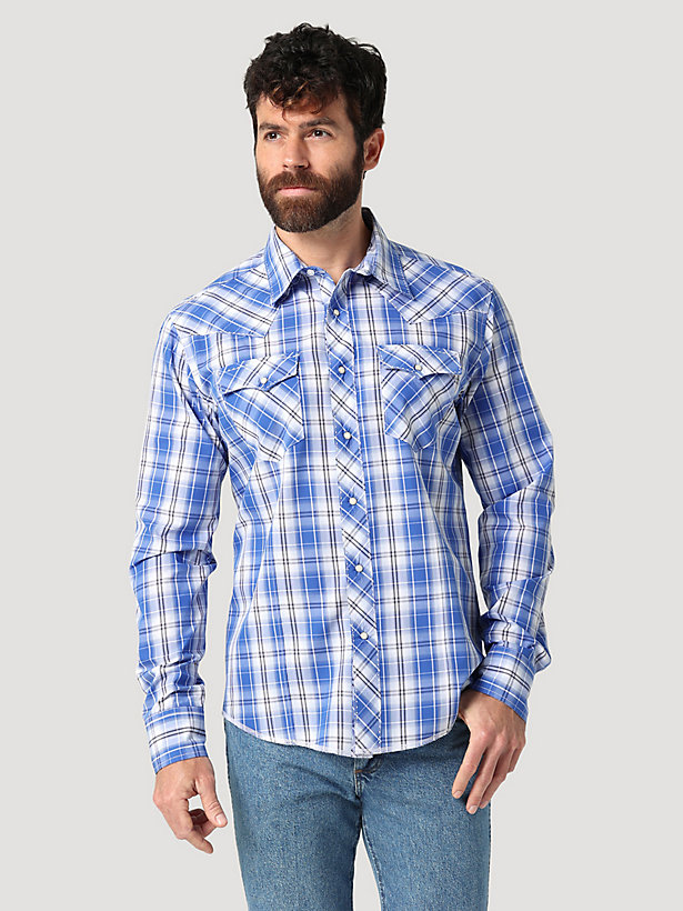 Men's Long Sleeve Fashion Western Snap Plaid Shirt