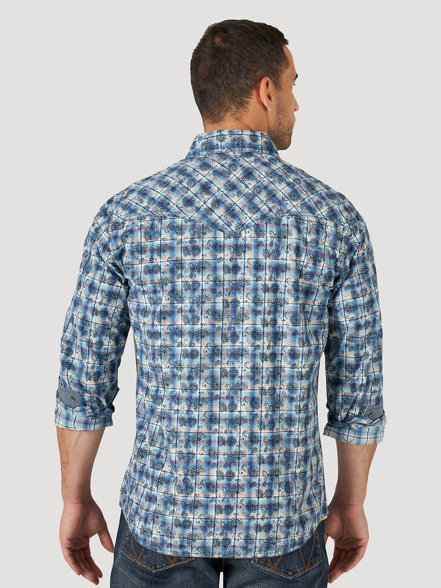 Men's Wrangler Retro® Premium Long Sleeve Western Snap Plaid Shirt in Splashy alternative view 1