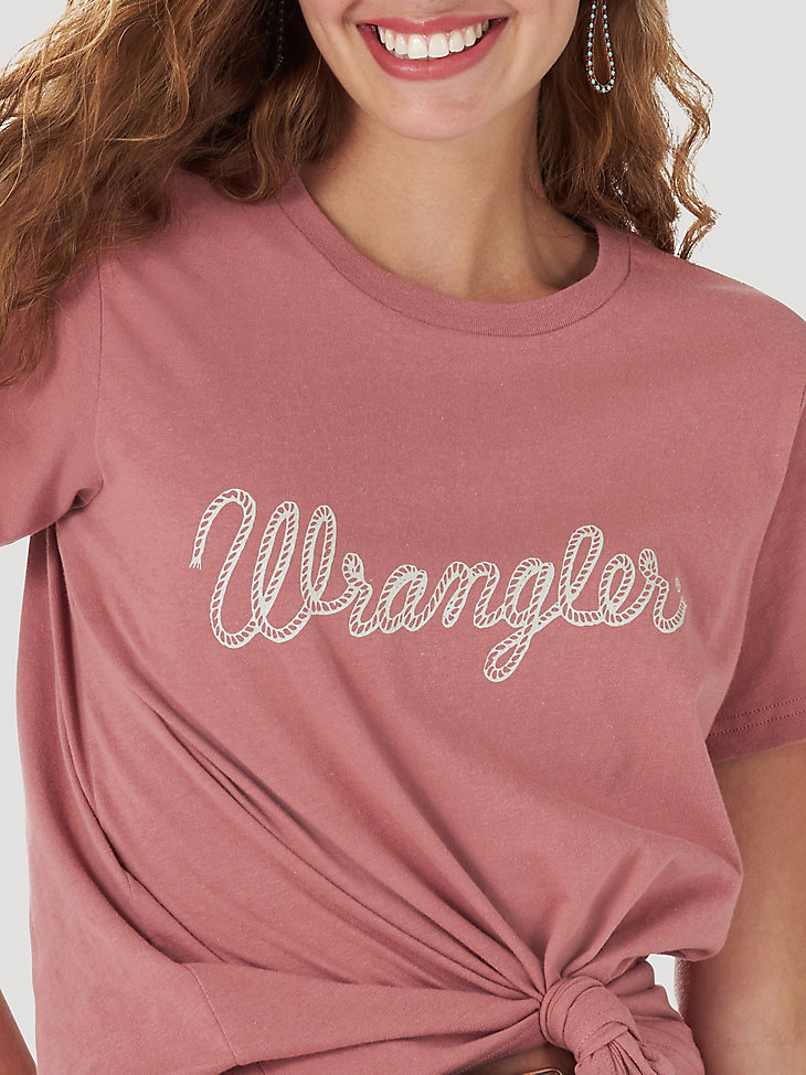 Women's Wrangler Retro Short Sleeve Rope Logo Tee in pink alternative view 2