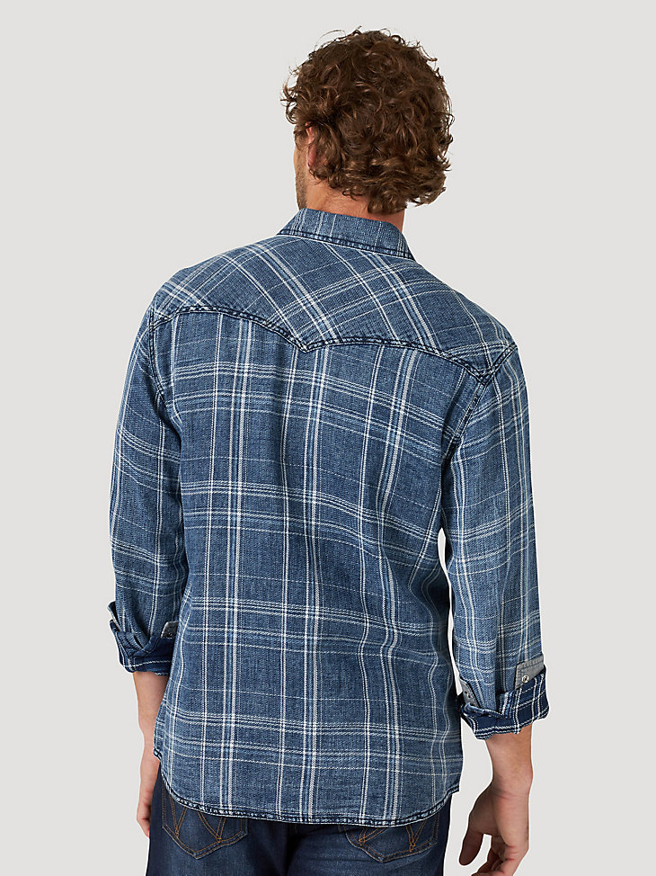 Men's Wrangler Retro® Premium Long Sleeve Western Snap Indigo Plaid Shirt in Indigo Flow alternative view
