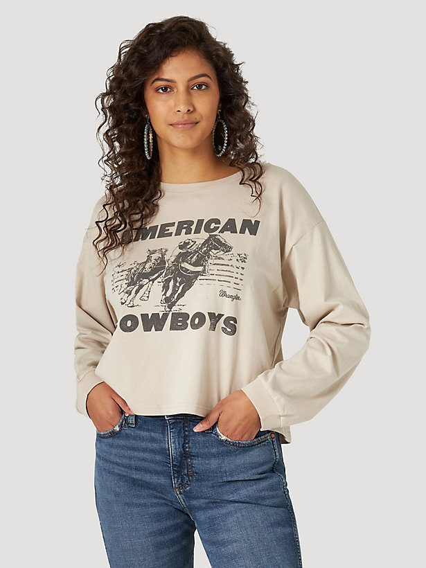 Women's Wrangler Retro Long Sleeve American Cowboys Cropped Graphic Tee