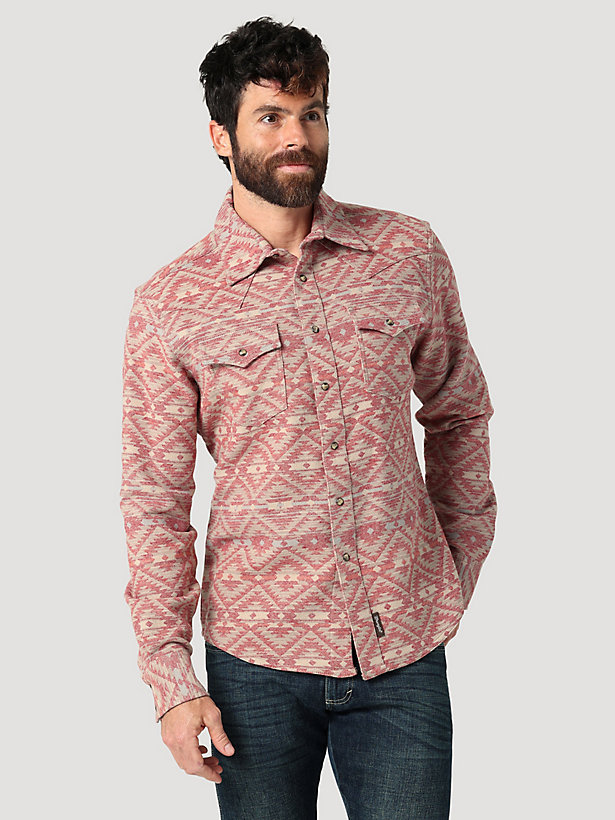 Men's Wrangler Retro® Premium Jacquard Snap Shirt in Chili