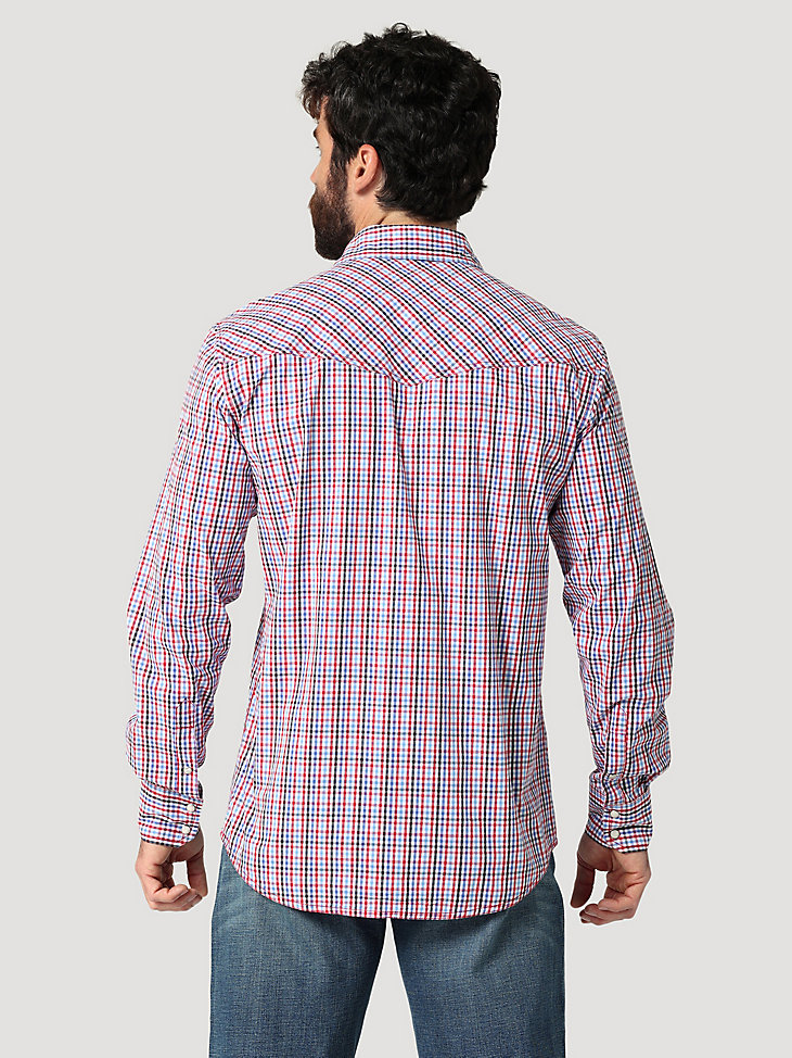 Men's Wrangler® 20X® Competition Advanced Comfort Long Sleeve Two Pocket Western Snap Plaid Shirt in Fine Red alternative view