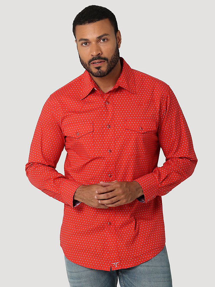 Men's Wrangler® 20X® Competition Advanced Comfort Long Sleeve Western Snap Print Shirt in Stoplight main view
