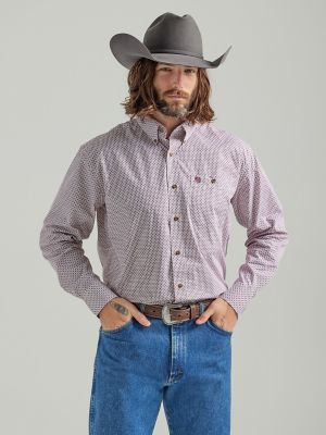 Men's White Diamonds Long Sleeve Grey Western Shirt