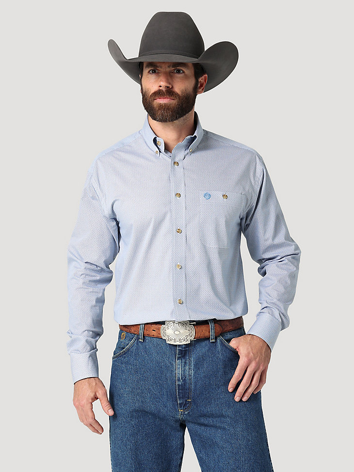 Men's George Strait Long Sleeve Two Pocket Button Down Print Shirt in Blue Eye main view