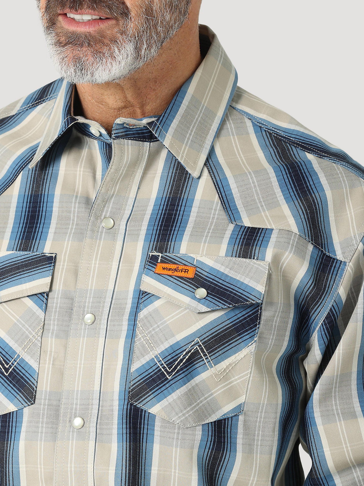 Men's Wrangler® FR Flame Resistant Long Sleeve Western Snap Plaid Shirt in Bungalow alternative view 2