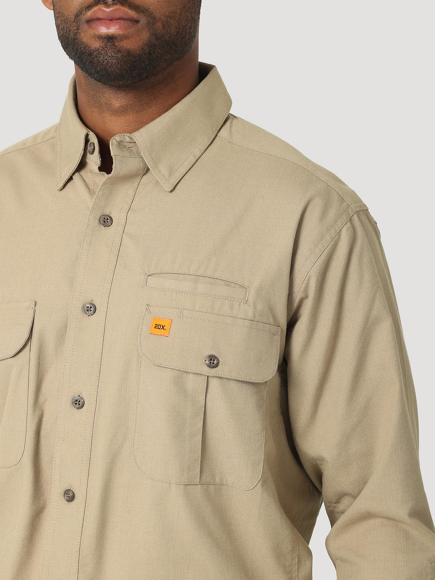 FR Flame Resistant 20X Long Sleeve Vented Work Shirt in Khaki alternative view 2